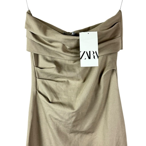 NEW Zara Strapless Ruched Midi Dress Size Medium - Picture 5 of 12